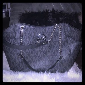 Michael Kors monogrammed silver chain handle bag